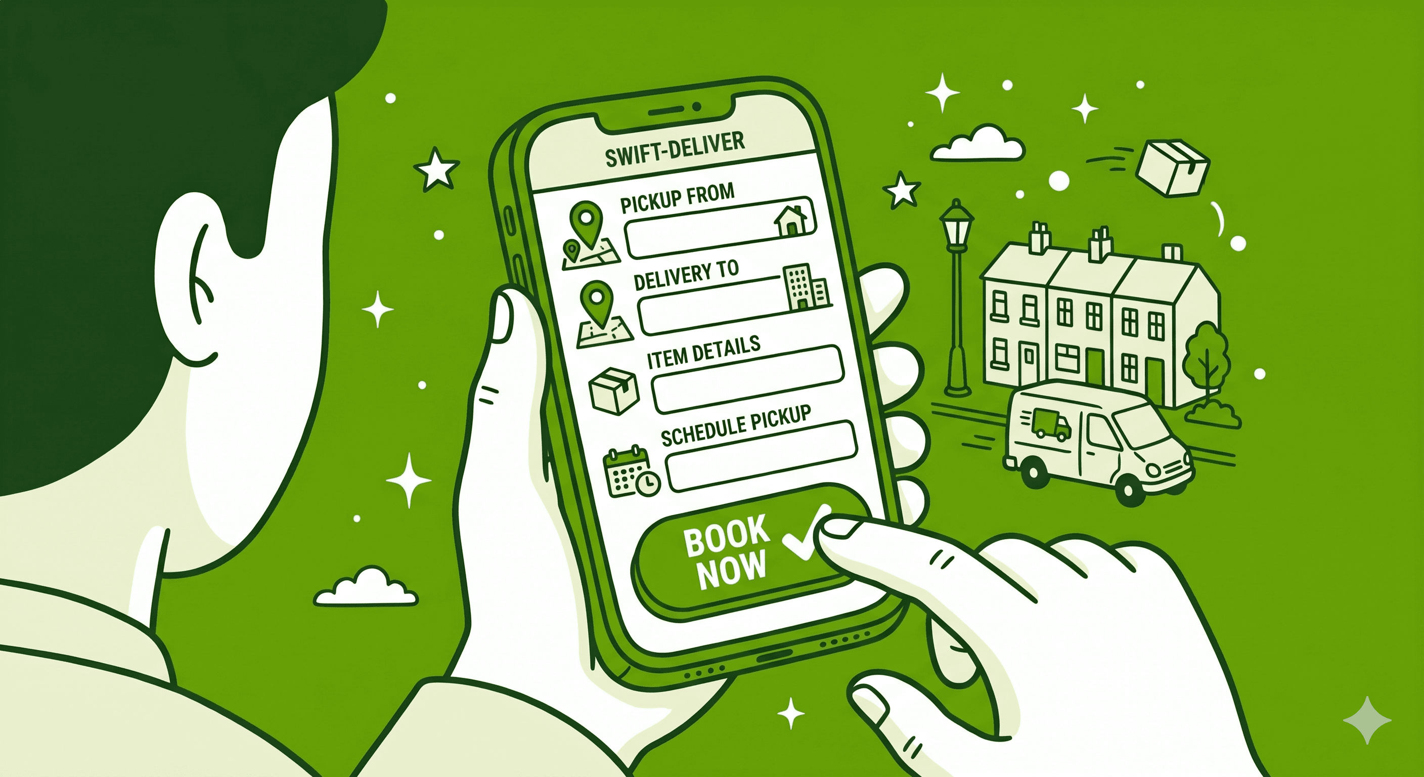 Illustration of booking a package pickup on your phone