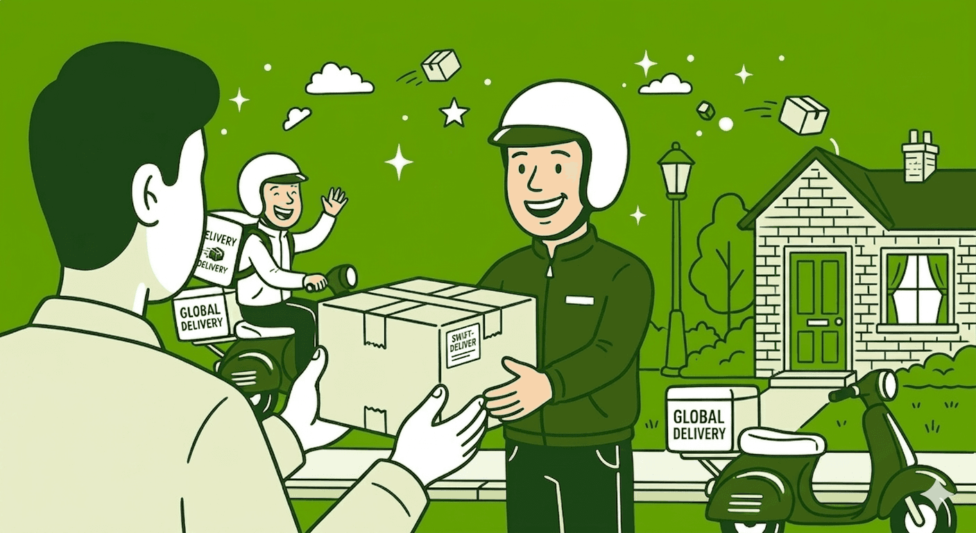 Illustration of a delivery rider handling your package